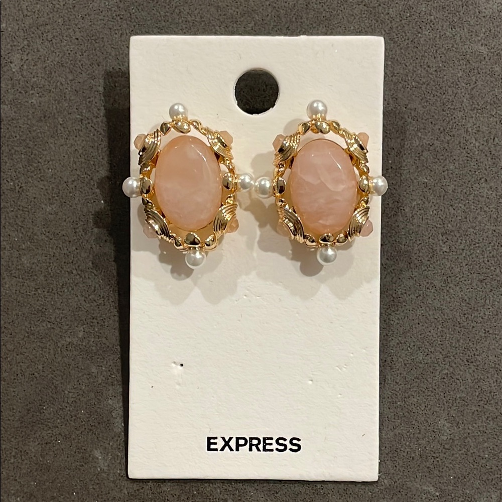 Express Gold Tone Faux Quartz and Faux Pearl Earrings